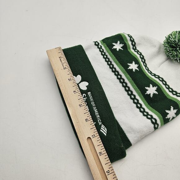 Bank of America Shamrock Shuffle Hat Beanie Fitted Mens One Size Green White Pom - Picture 6 of 6